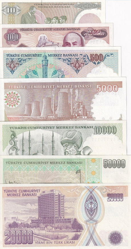 Turkey Set 7 PCS 10 - 50000 Lira L.1970 P 192 194 195 198 200 202 P 204 UNC