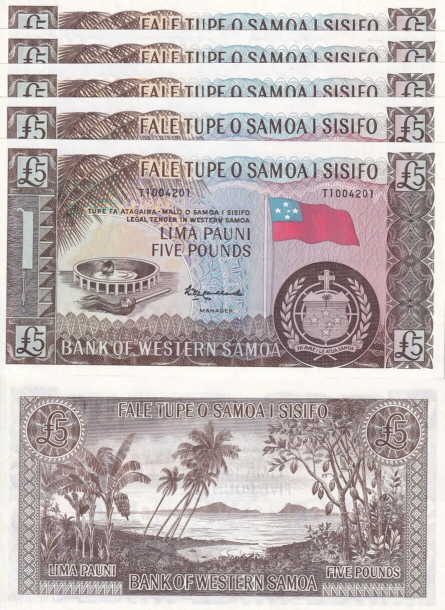 Western Samoa 5 Pounds ND 1963 / 2020 P 15CS UNC LOT 5 PCS