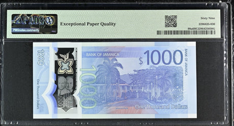 Jamaica 1000 Dollars 2022 P 99 a Comm. Superb Gem UNC PMG 69 EPQ
