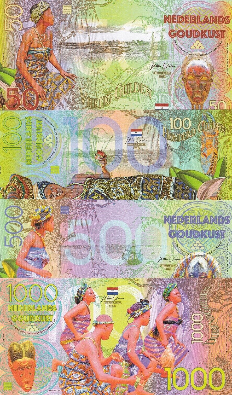 Netherlands Guinea (Ghana) Set 4 PCS 50 100 500 1000 Gulden 2016 Fantasy