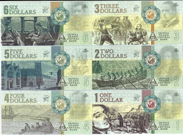 OGYGIA ISLAN SET 6 PCS PRIVATED ISSUE 1 2 3 4 5 6 DOLLARS SWIFT STEVENSON DOYLE