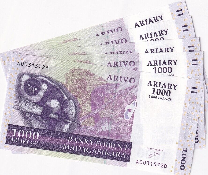 Madagascar 1000 Ariary 2004 P 89 c UNC LOT 5 PCS