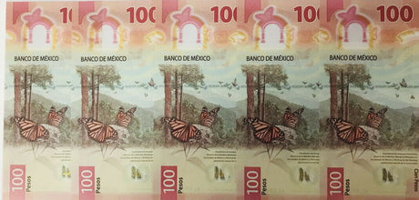 Mexico Set 5 PCS 100 Pesos 2020 P 131 AJ Prefix (5 Different Sign) UNC