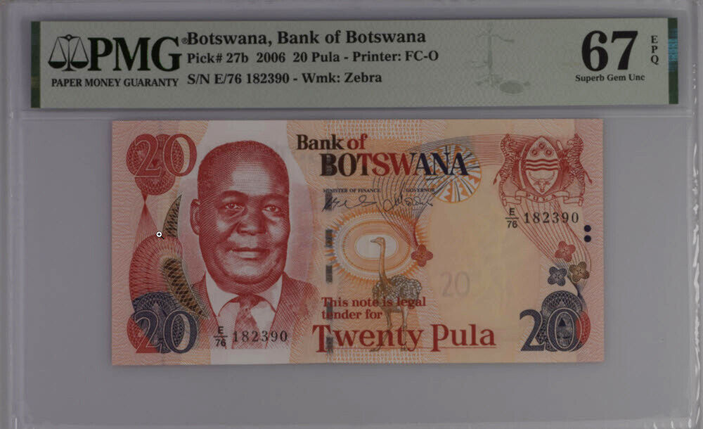 Botswana 20 Pula 2006 P 27 b Superb Gem UNC PMG 67 EPQ – Noteshobby