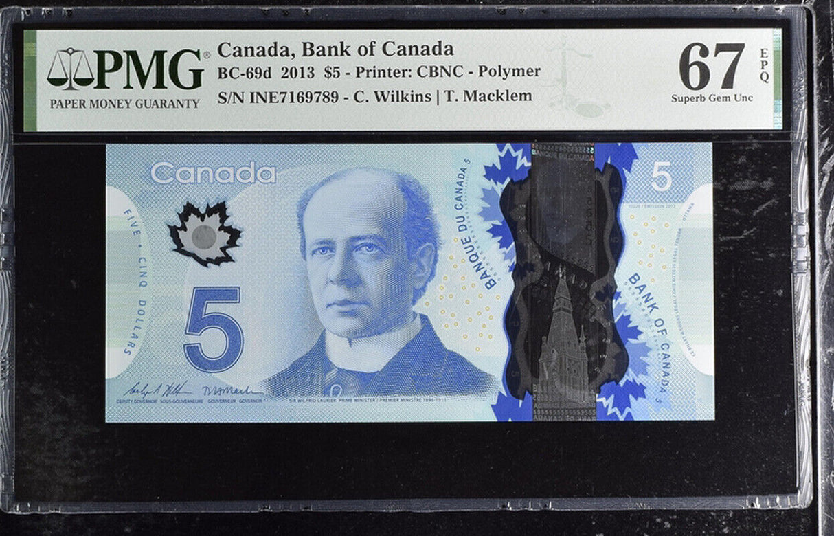 Canada 5 Dollars 2013 P 106 Wilkins Macklem Superb Gem UNC PMG 67 EPQ