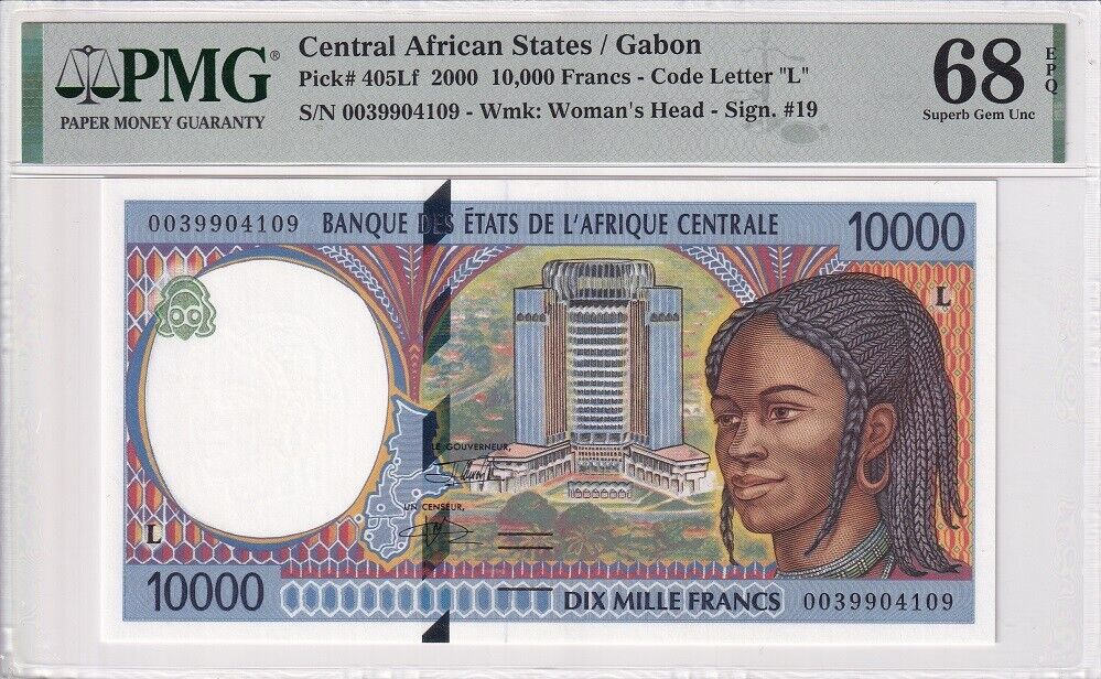 Central African States Gabon 10000 Fr. 2000 P 405Lf Superb Gem UNC PMG 68 EPQ