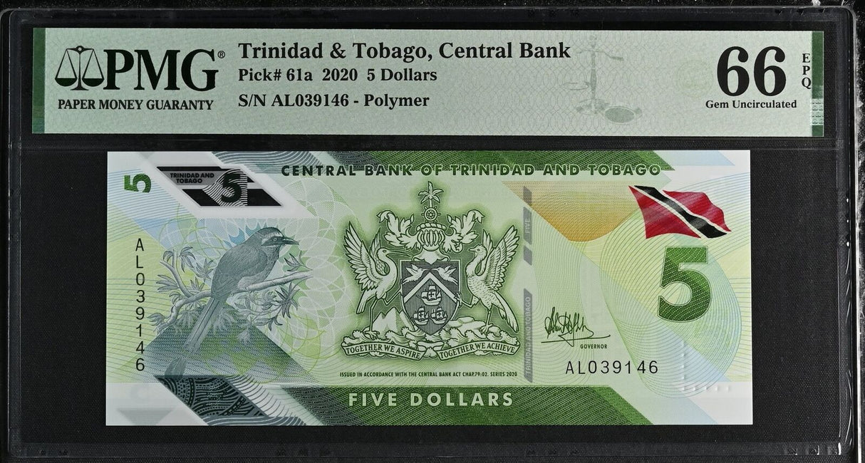 Trinidad & Tobago 5 Dollars 2020 P 61 a Polymer Gem UNC PMG 66 EPQ