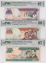 Dominican Set 3; 50 100 500 Pesos 2003 P 170-P 172 Superb Gem UNC PMG 66 67 EPQ
