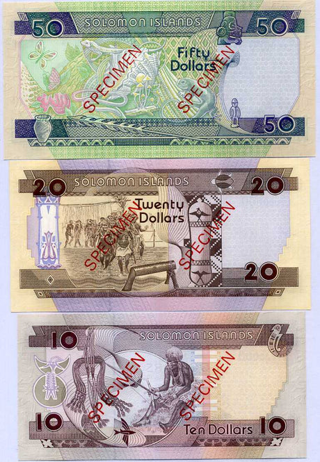 Solomon Islands SET 3 UNC 10 20 50 Dollars ND 1996 P 20 21 22 Specimen 00000