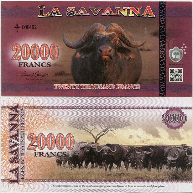 LA SAVANNA 20000 FRANCS 2016 CAPE BUFFALO FANTACY UNC