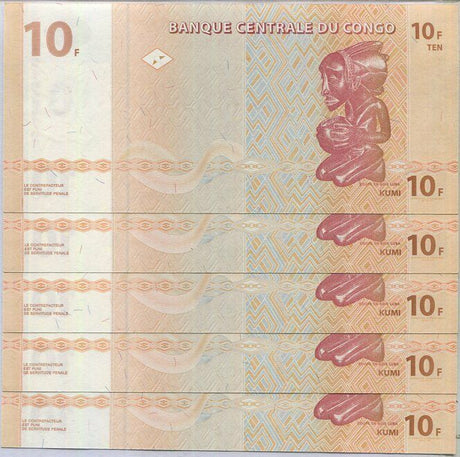 Congo 10 Francs 2003 P 93A UNC LOT 5 PCS