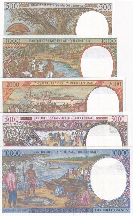 Central African Congo Set 5 UNC 500 - 10000 Francs Random Date P 101C - P105C