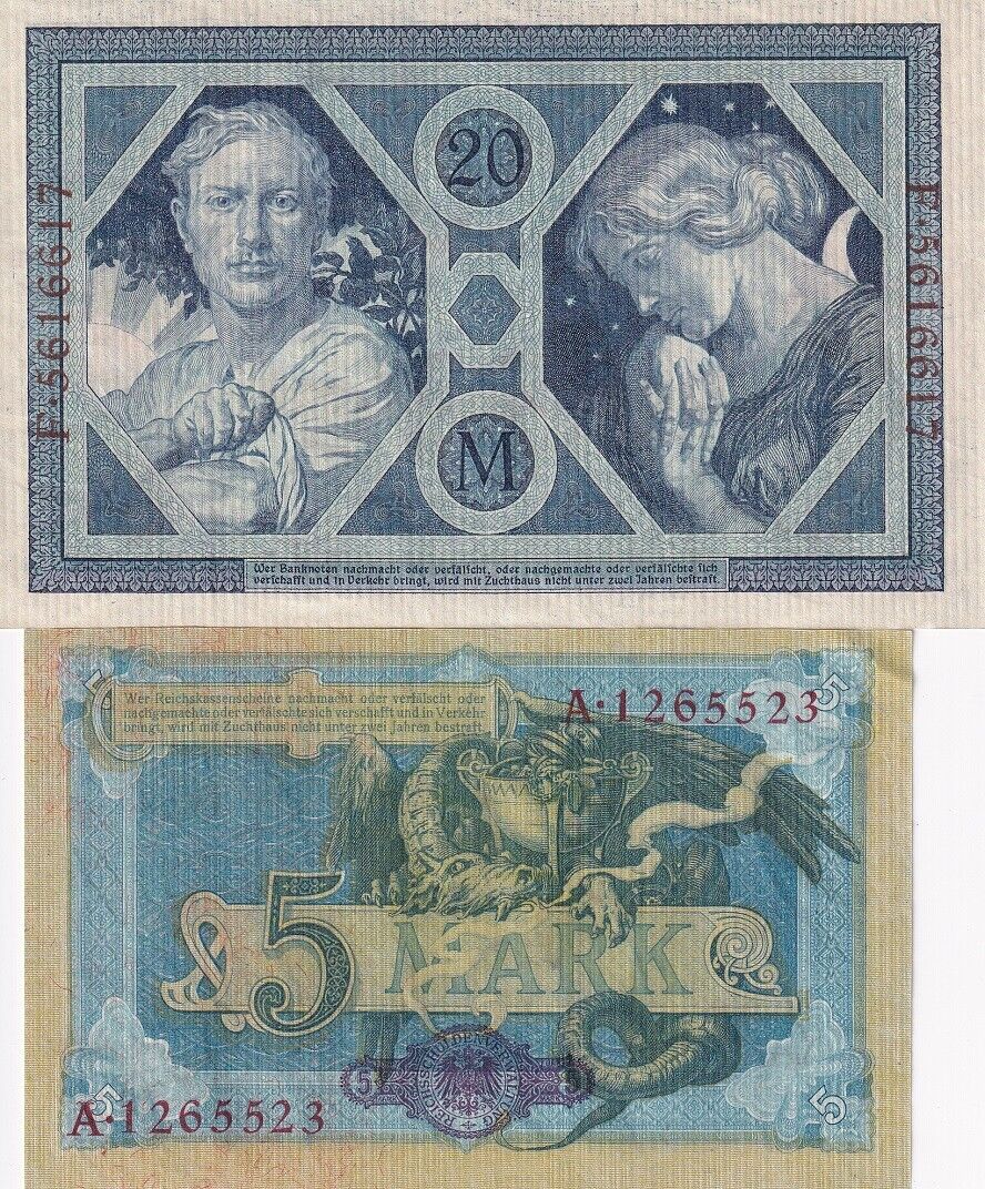 Germany SET 2 PCS 5 20 Mark 1904 1915 P 8 b P 63 UNC