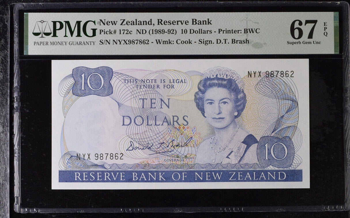 New Zealand 10 Dollars ND 1989-1992 P 172 c Superb GEM UNC PMG 67 EPQ