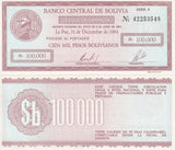 Bolivia 100000 Pesos Bolivianos 1984 P 188 UNC