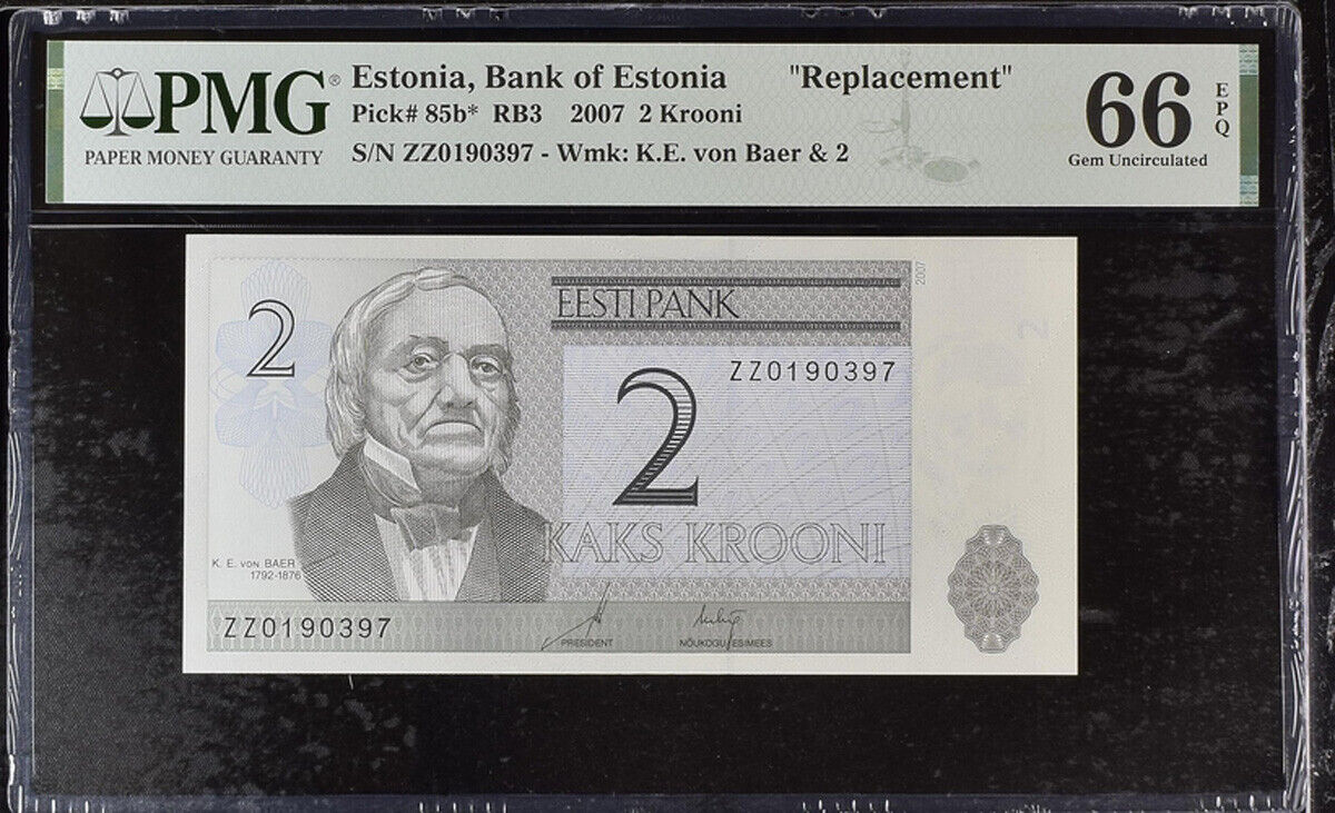 Estonia 2 Krooni 2007 P 85 b* Replacement Gem UNC PMG 66 EPQ