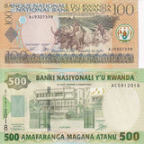 Rwanda Set 2 Pcs 100 500 Francs 2003 2004 P 29 P 30 UNC