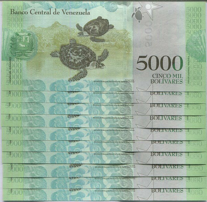 Venezuela 5000 Bolivares 2017 P 97 AUNC Lot 10 Pcs 1/10 Bundle