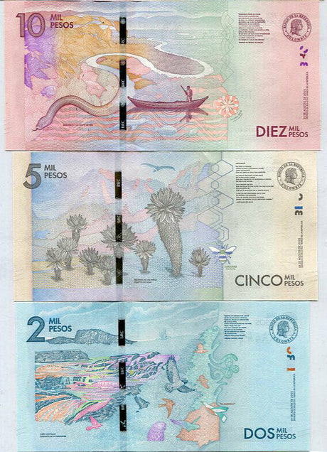 Colombia Set 3 Pcs 2000 5000 10000 Pesos P 458 459 460 UNC Random Date & Sign