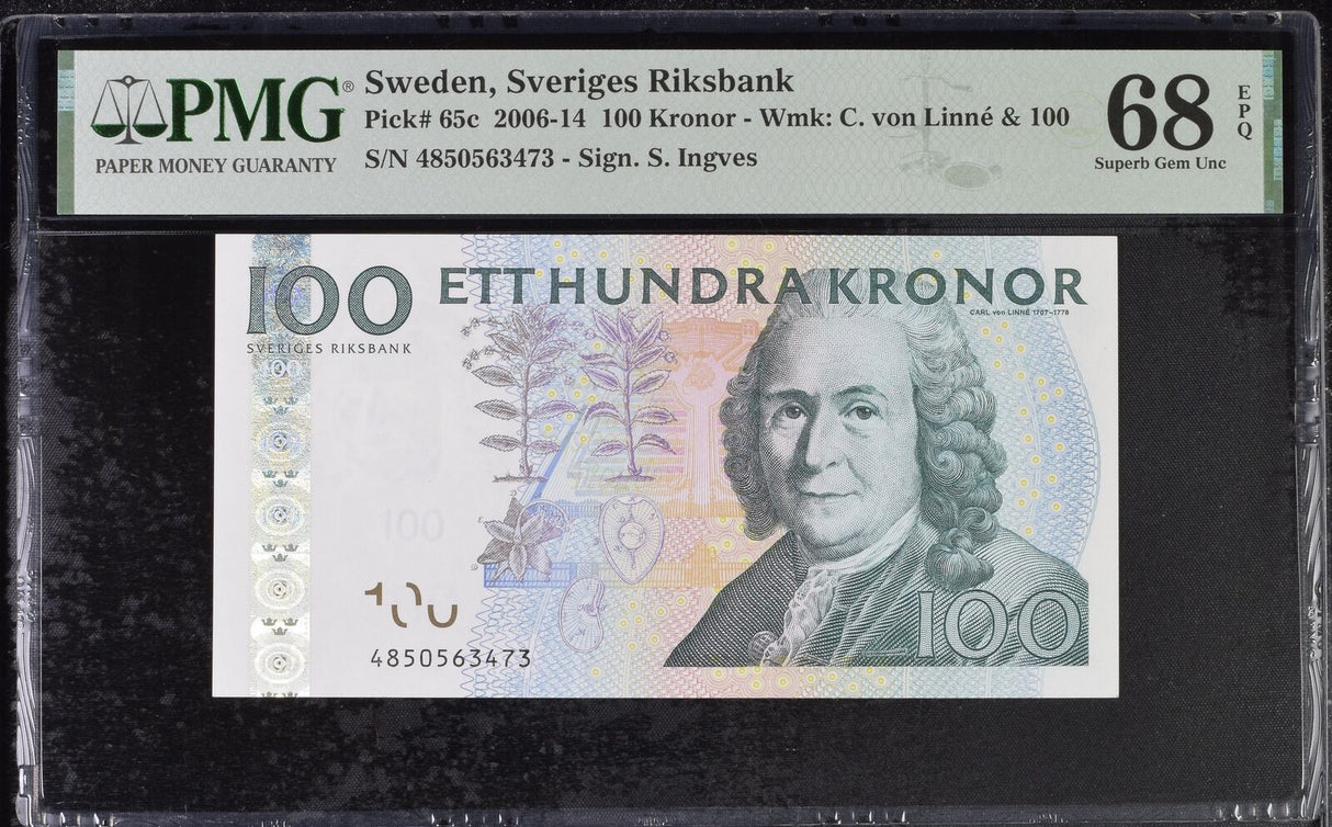 Sweden 100 Kronor 2006-2014 P 65 c Superb Gem UNC PMG 68 EPQ