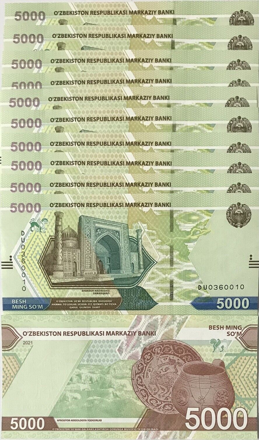 Uzbekistan 5000 Som 2021 P 88 UNC LOT 10 PCS