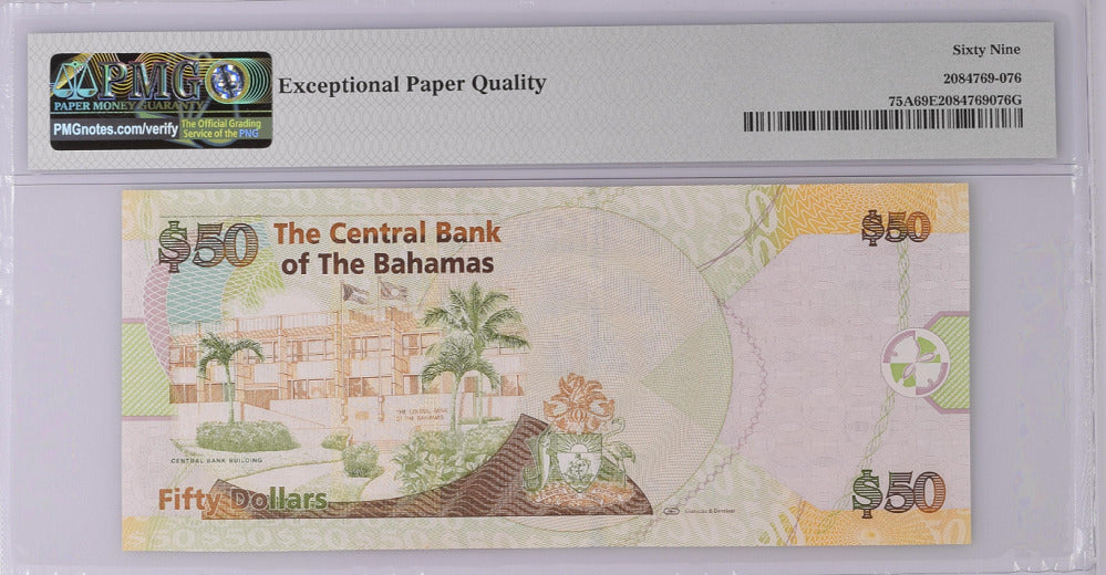 Bahamas 50 Dollars 2012 P 75A Superb Gem UNC PMG 69 EPQ Top Pop