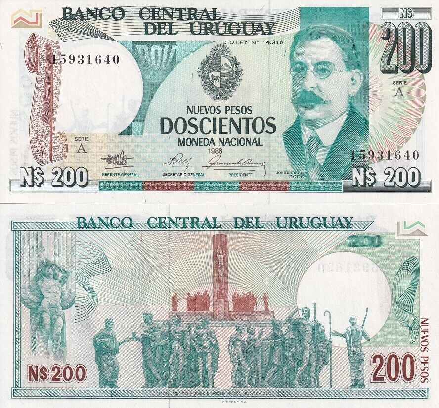 Uruguay 200 Nuevos Pesos 1986 P 66 UNC