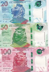 Hong Kong Set 3 Pcs 20 50 100 Dollars Mixed Years HSBC P 218 201 220 UNC