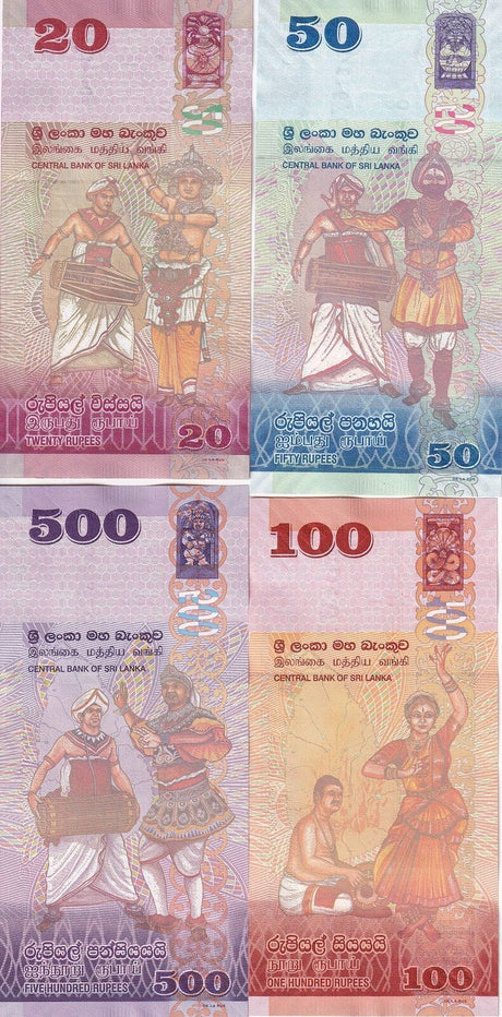 Sri Lanka Set 4 UNC 20 50 100 500 Rupees 2020-2021 P 123 124 125 P 126 UNC