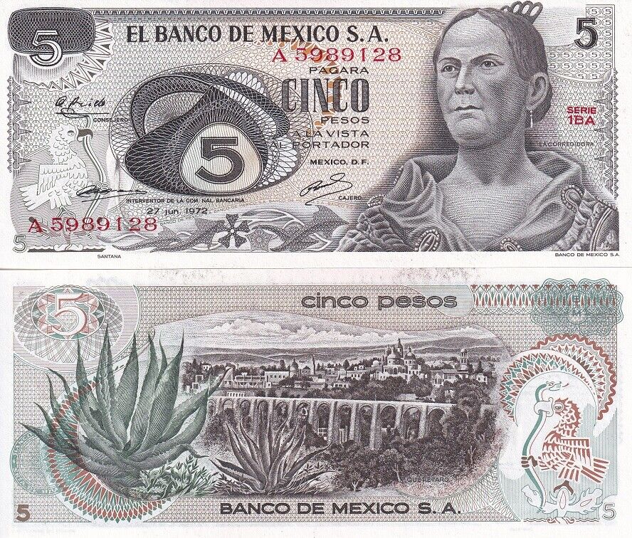 Mexico 5 Pesos 1972 P 62 c UNC