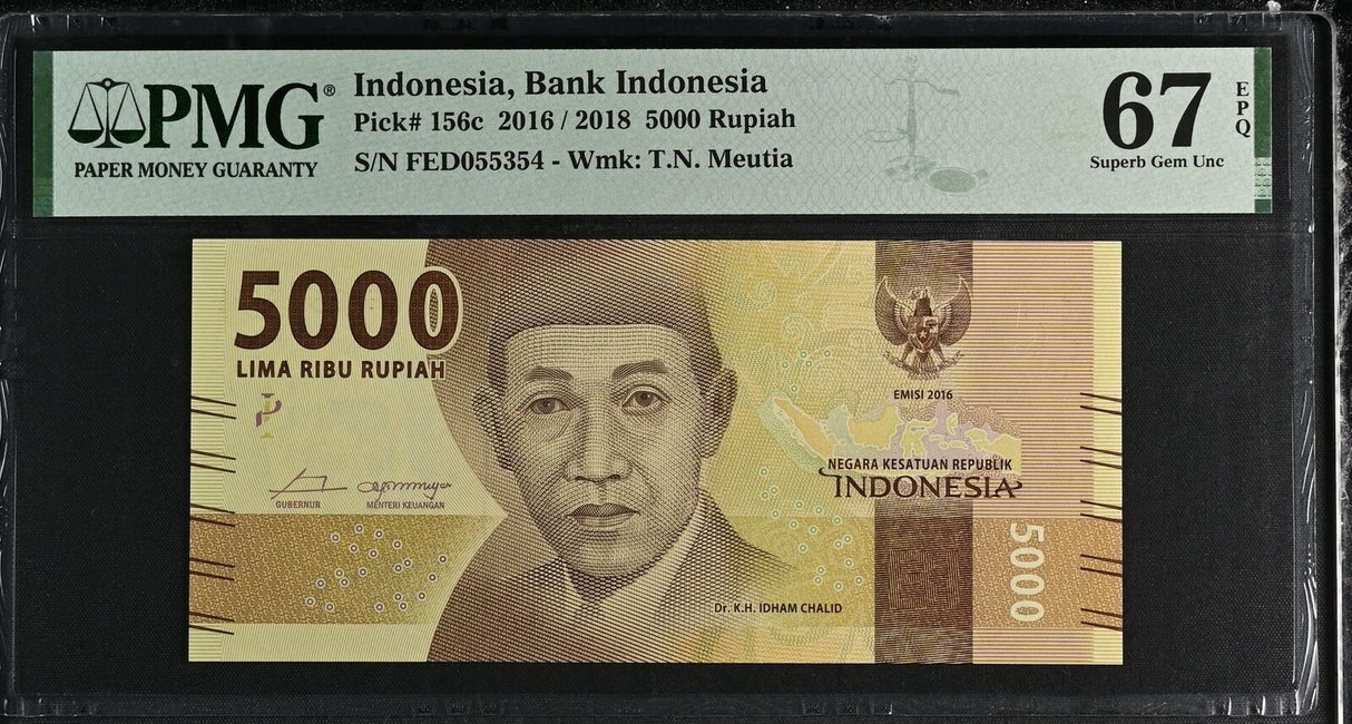 Indonesia 5000 Rupiah 2016/2018 P 156 c Superb Gem UNC PMG 67 EPQ