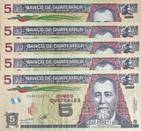 Guatemala 5 Quetzales 2014 P 122A UNC Lot 5 Pcs