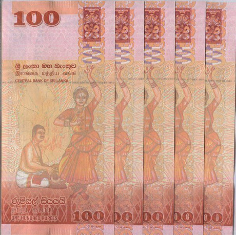 Sri Lanka 100 Rupees 2019 P 125 UNC LOT 5 PCS