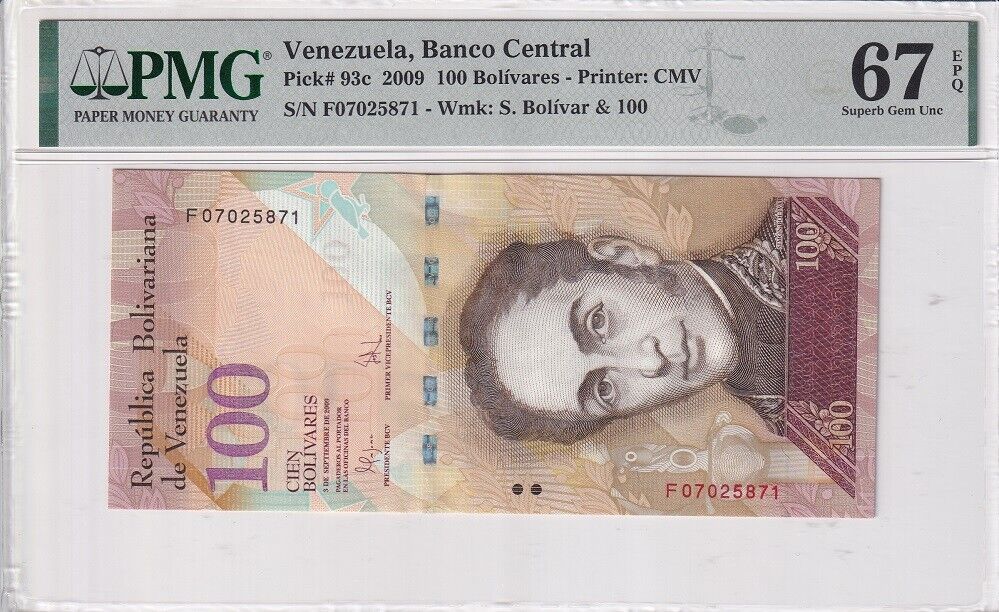 Venezuela 100 Bolivares 2009 P 93 c Superb Gem UNC PMG 67 EPQ