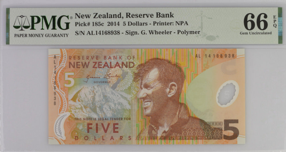 New Zealand 5 Dollars 2014 P 185 c Gem UNC PMG 66 EPQ