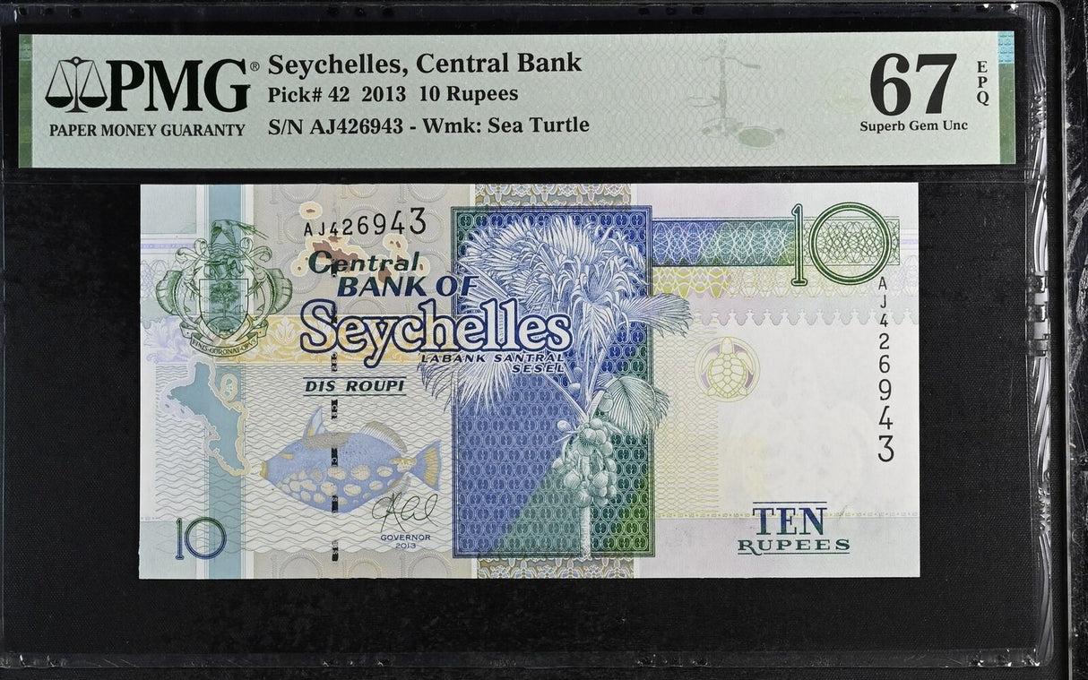 Seychelles 10 Rupees 2013 P 42 Superb Gem UNC PMG 67 EPQ