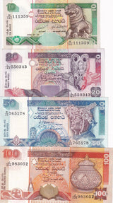 Sri Lanka Set 4 UNC 10 20 50 100 Rupees Random P 104 P 108 P 109 P 111 UNC