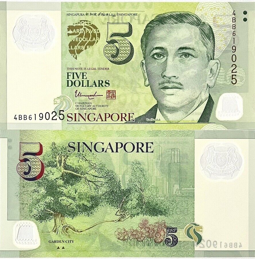 Singapore 5 Dollars ND 2014 P 47 e Polymer With 2 Triangle UNC
