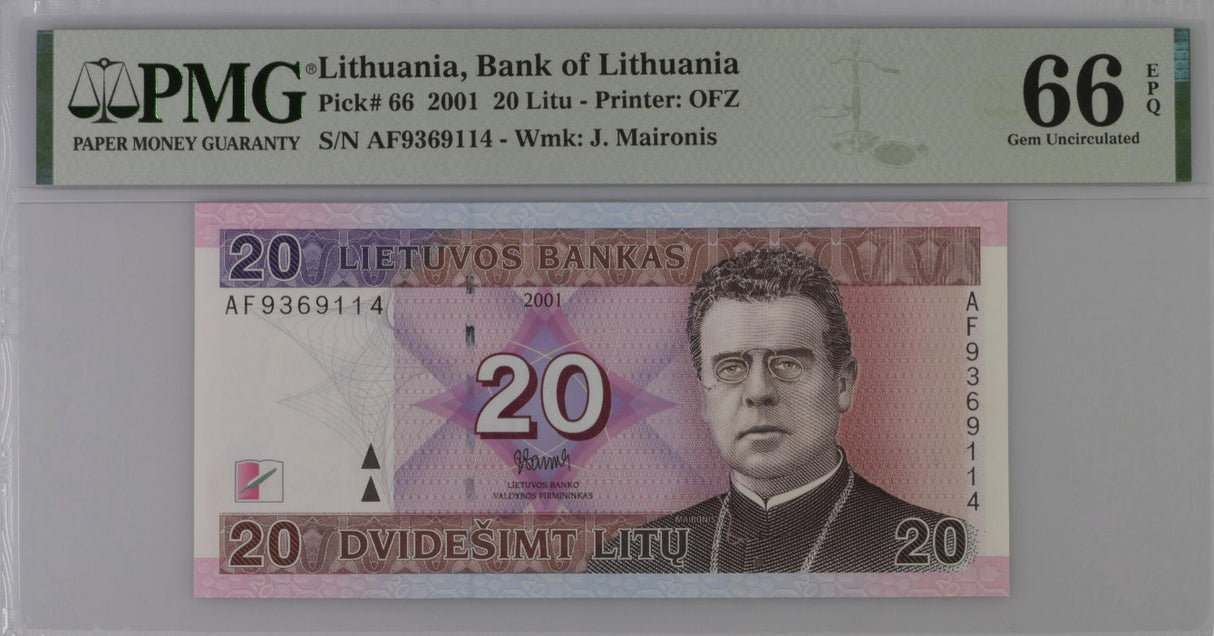 Lithuania 20 Litu 2001 P 66 Gem UNC PMG 66 EPQ
