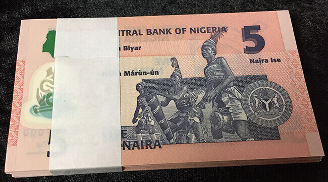 Nigeria 5 Naira 2019 P 38 Polymer UNC LOT 100 PCS 1 Bundle