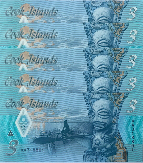 Cook Islands 3 Dollars 2021 P New Polymer UNC Lot 10 Pcs 1/10 Bundle