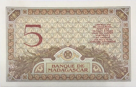 Madagascar 5 Francs ND 1937 P 35 UNC