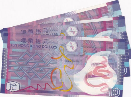Hong Kong 10 Dollars Apr 2007 P 401 a Polymer UNC LOT 3 PCS