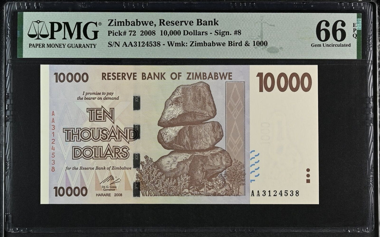 Zimbabwe 10000 Dollars 2008 P 72 Gem UNC PMG 66 EPQ