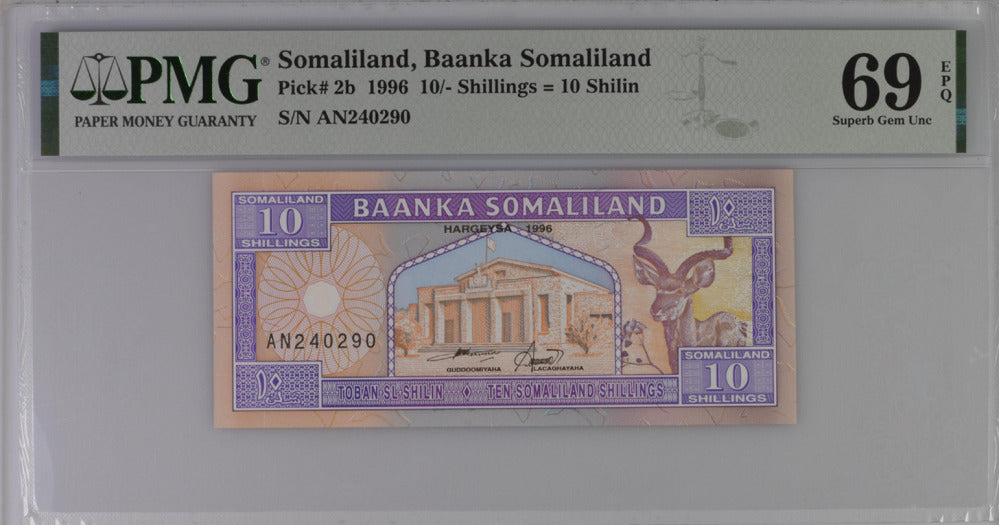 Somaliland 10 Shillings 1996 P 2 b Superb Gem PMG 69 EPQ Top Pop