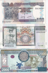 Burundi Set 3 PCS 500 1000 2000 Francs 2008 - 2009 P 45 P 46 P 48 UNC