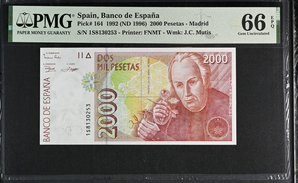 Spain 2000 Pesetas 1992 ND 1996 P 164 Gem UNC PMG 66 EPQ