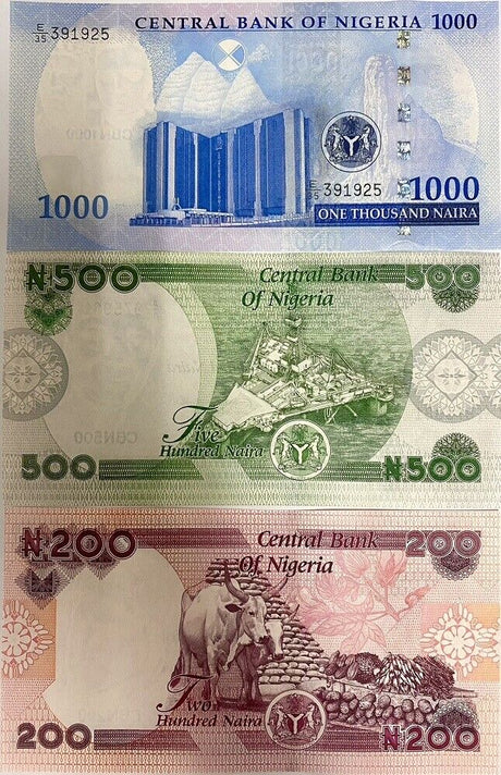 Nigeria set 3 UNC 200 500 1000 Naira 2022 P New Design Colorful