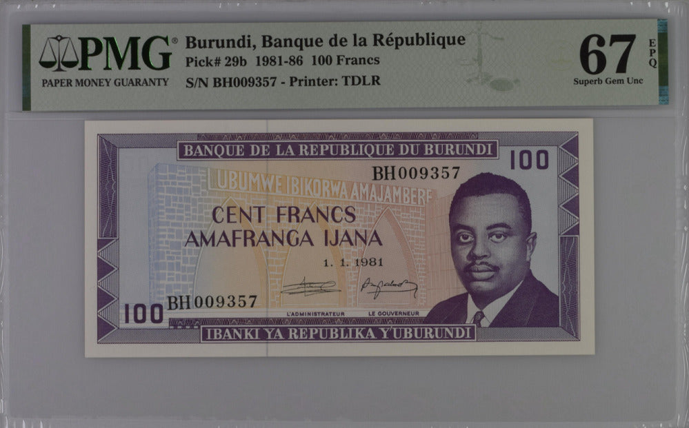 Burundi 100 Francs 1981 P 29 b Superb Gem UNC PMG 67 EPQ Top Pop