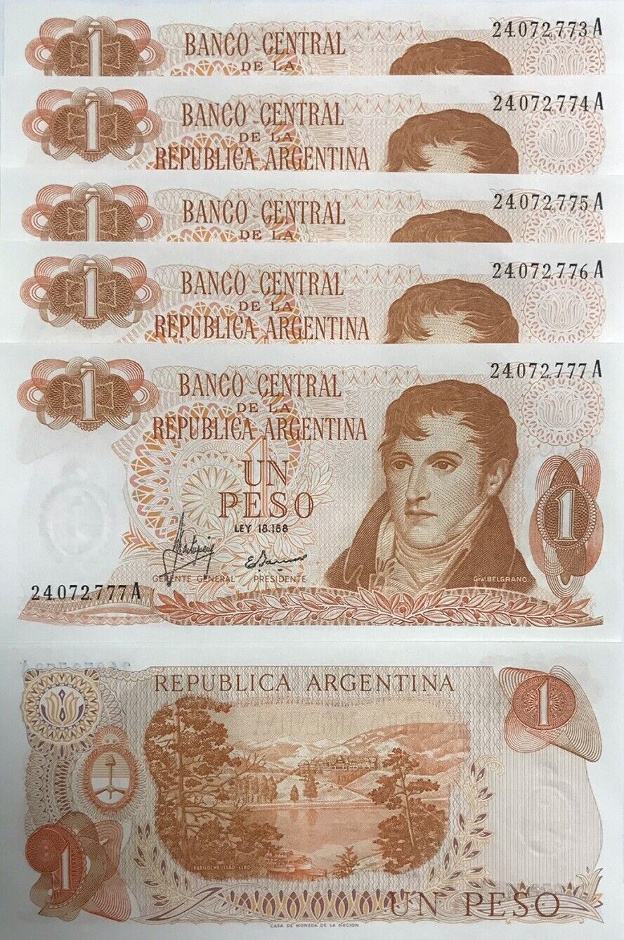 Argentina 1 Peso ND 1970-1973 P 287 Series A UNC LOT 5 PCS
